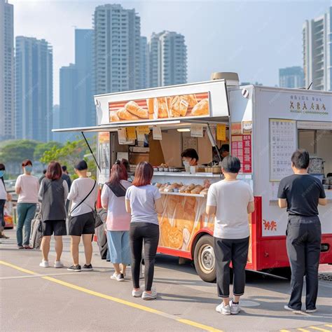 Premium Ai Image People Line Up For Buying Food And Drink In Front Of