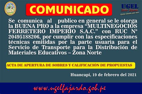 Ugelfajardo Gob Pe COMUNICADO GANADOR DE SERVICIO DE TRANSPORTE