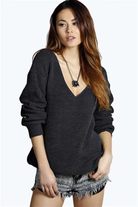 Boohoo Sasha Oversized V Neck Jumper 26 Boohoo Lookastic