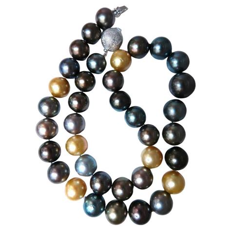 Tahitian Multicolor Natural Pearl Necklace 41 Pearls For Sale At