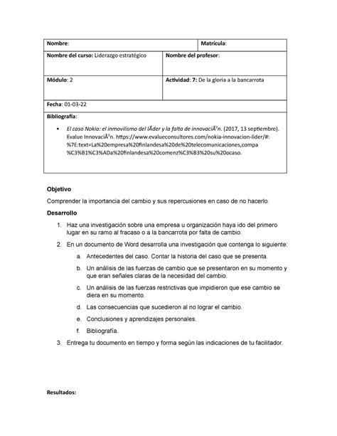 Act 7 liderazgo E asdfg Nombre Matrícula Nombre del curso