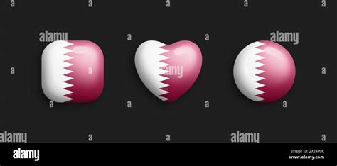 Qatar Official National Flag 3D Vector Glossy Icons In Rounded Square