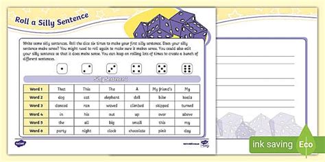 Roll a Silly Sentence - Primary Education: Engaging Resource - Worksheets Library