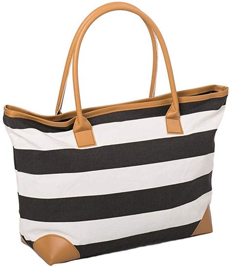 Beach Bag Canvas Tote Bags Striped Summer Nautical Tote Shopper For Ladies Size 18 X 12 X 5