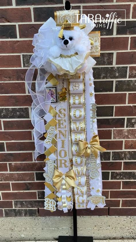 White And Gold Classic Senior Homecoming Mum Tararifficmums