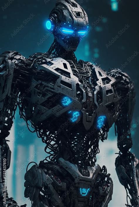 Generative Ai Illustration Sci Fi Futuristic Humanoid Robot Stock