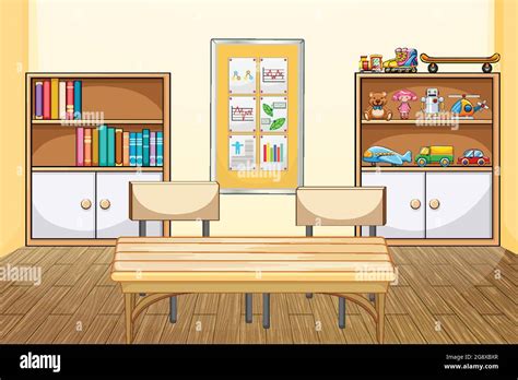 Classroom Interior Design With Furniture And Decoration Illustration Stock Vector Image And Art