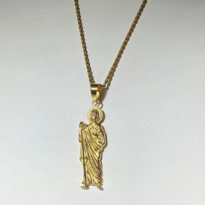 San Judas Tadeo Medallion Charm Men's 14k Gold 5X Layered Iced Saint Jude Pendant, Stainless ...