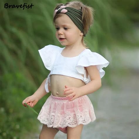 Ins Summer Baby Girls Clothes Set White Dew Belly Tops Lace Pp Shorts