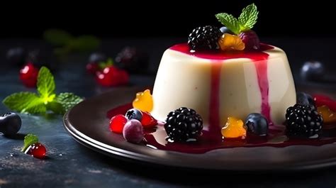 Premium Photo A Panna Cotta With A Fruit Sauce