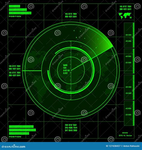 Green Radar Screen on Black Background, HUD Interface Stock Vector ...