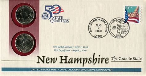 P D New Hampshire State Quarter First Day Cover Unc