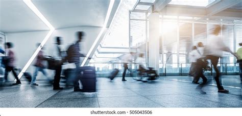 Crowd People Silhouette Busy Airport Terminal Stock Photo 505043506