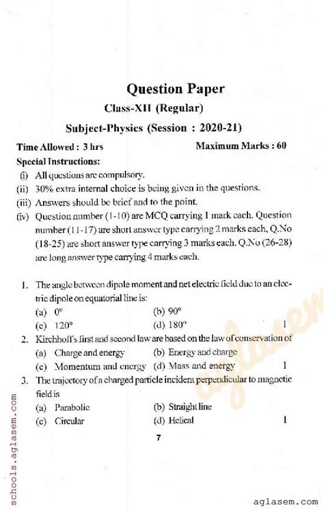 Hp Board Class Question Paper Physics