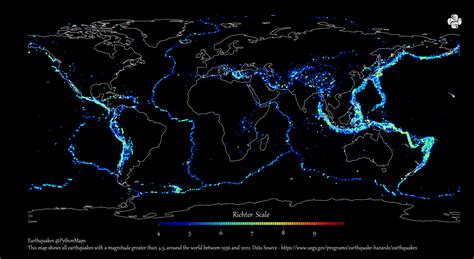 Earthquakes From 1956‒2022 Mapped Vivid Maps