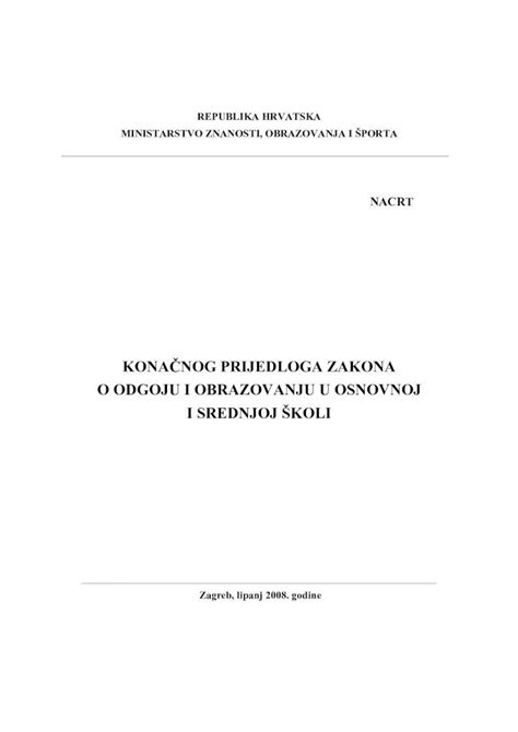 Pdf Nacrt Kona Nog Prijedloga Zakona O Odgoju I Obrazovanju U