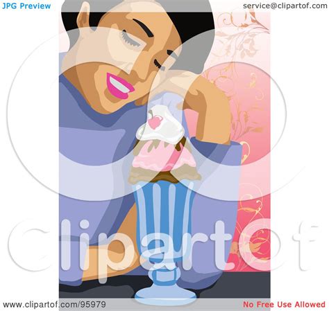 Royalty-Free (RF) Clipart Illustration of a Woman Eating An Ice Cream Sundae by mayawizard101 #95979