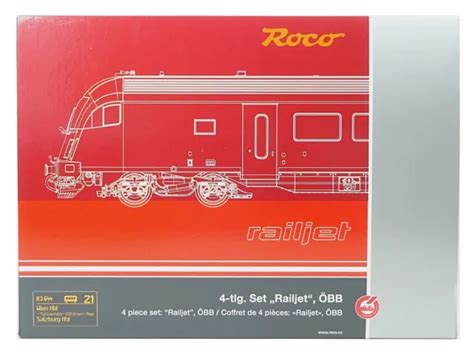 LOT DE VOITURES de tourisme Railjet ÖBB 4 pièces Roco H0 74038 neuf