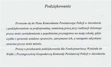 Podziękowanie dla jarosławskich funkcjonariuszy Policja pl Portal