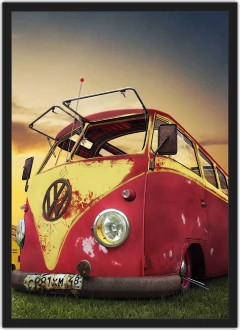 Quadro Decorativo Carro Vintage Kombi Retrô Moldura G02