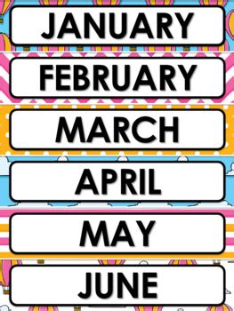 Editable Classroom Calendar Set Hot Air Balloons Classroom Decor