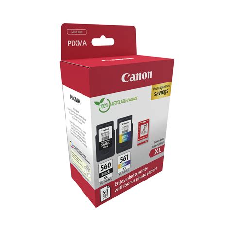 Canon CRG PG 560XL CL 561XL Inkjet Cartridges 4x6 Photo Paper 50