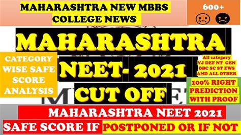 Maharashtra Neet 2021 Expected Cut Off State Quota 85 Neet 2021