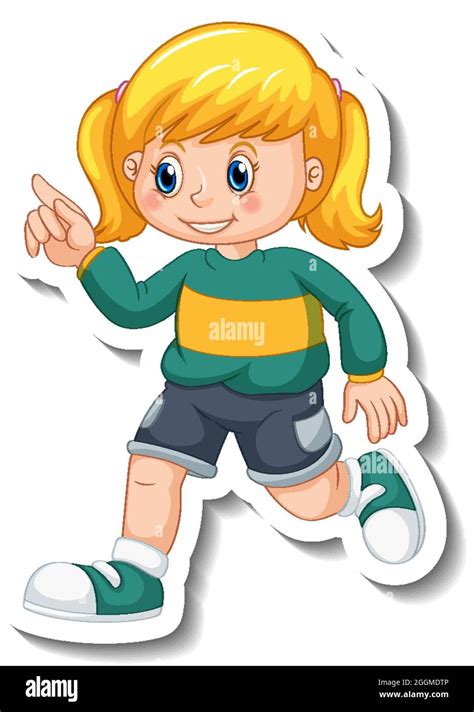 Sticker template with a girl in walking pose cartoon character isolated ...