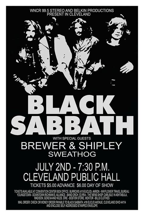 Black Sabbath / Brewer & Shipley 1971 Cleveland Concert Poster - Raw Sugar Art Studio