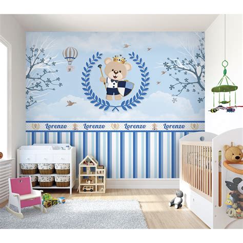 Papel de Parede Infantil Bebê Urso Príncipe Azul Personalizado Quarto