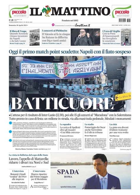 PRIMA PAGINA IL MATTINO Batticuore Oggi Il Primo Match Point