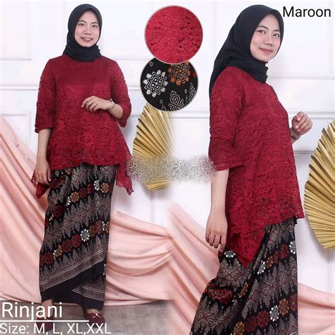 Jual Setelan Kebaya Brokat Rinjani Dan Rok Plisket Batik Kebaya