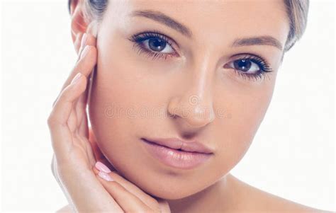 Beautiful Young Woman Portrait Lips Hand Face Stock Image Image Of