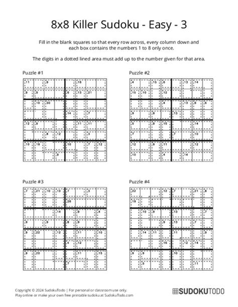 8x8 Easy Killer Sudoku Puzzles Printable