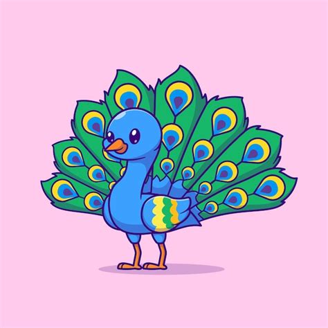 Free Vector Cute Peacock Bird Cartoon Vector Icon Illustration