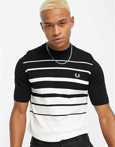 Fred Perry Gebreid T Shirt Met Strepen In Wit Asos