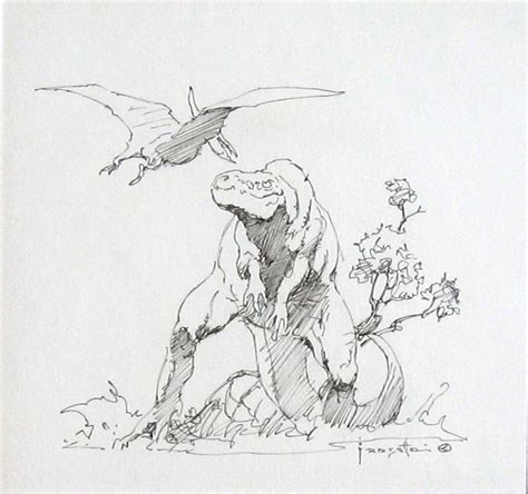 Frank Frazetta T Rex And Pterodactyl Pen And Ink 675 X 65 The First