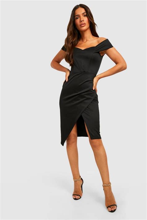 Womens Scuba Bardot Wrap Midi Dress Boohoo Uk