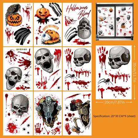 Halloween Window Stickers, Scary Static Window Stickers, 1 Piece 9 Dead ...