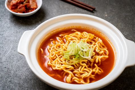 Premium Photo Korean Spicy Instant Noodles With Kimchi