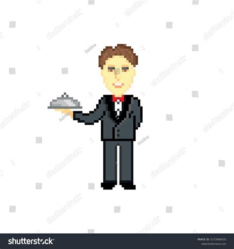 Waiter Isolated On White Background Pixel Stock Vector Royalty Free