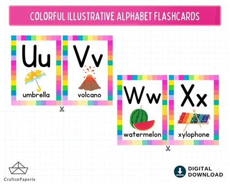 Colorful Illustrative Alphabet Flashcards 26 Alphabet Etsy