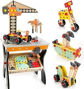 KIDWILL Établi pour Enfants Jouets en Bois avec 83 Outils réalistes