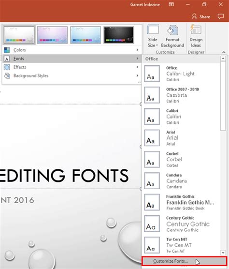 Create Custom Theme Fonts In Powerpoint 2016 For Windows