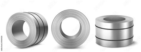 Steel sheet roll, stainless construction tape coil isolated on white ...