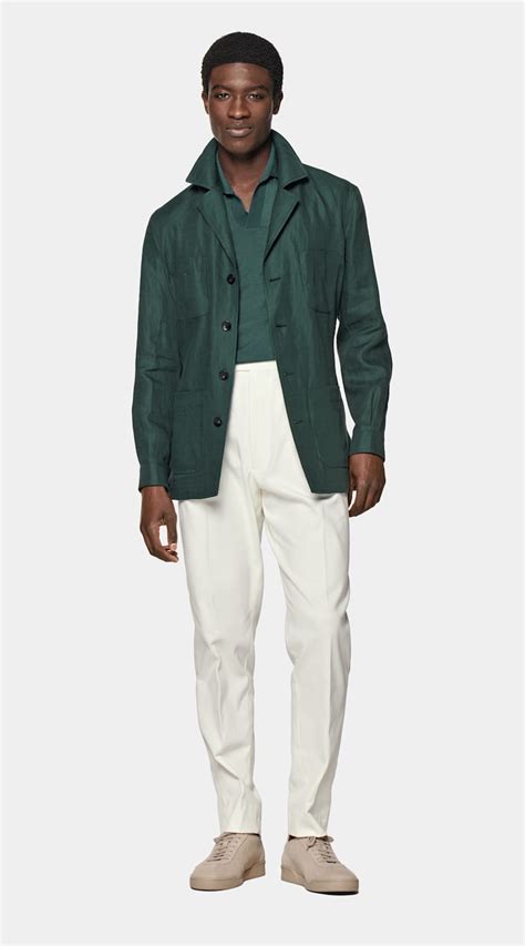 Mid Green Belted Safari Jacket In Pure Linen SUITSUPPLY US