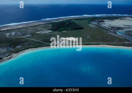 Aerial showing roads and buildings on Diego Garcia Islands in the ...