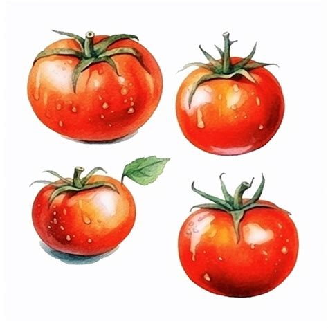 Tomates Arte Vectorial Tomate Acuarela Vector Vector Premium