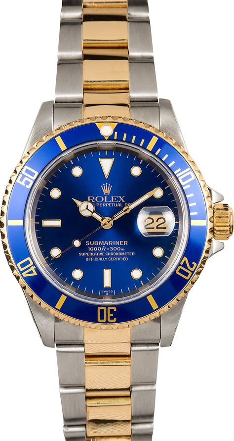 Men's Rolex Submariner Two-Tone Blue Face Model 16613