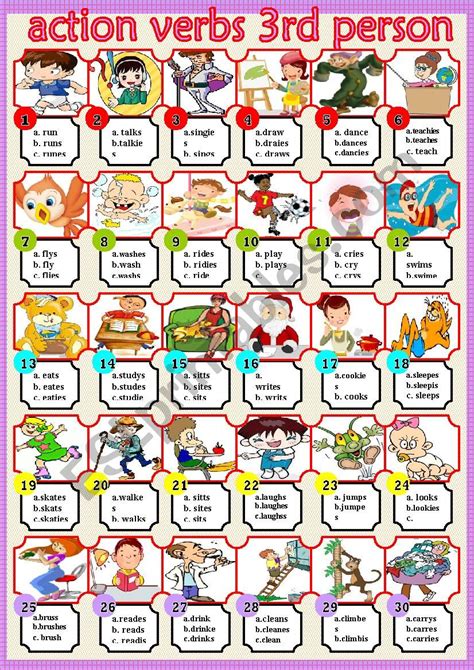 Action Verbs 3rd Person Esl Worksheet By Liliaamalia